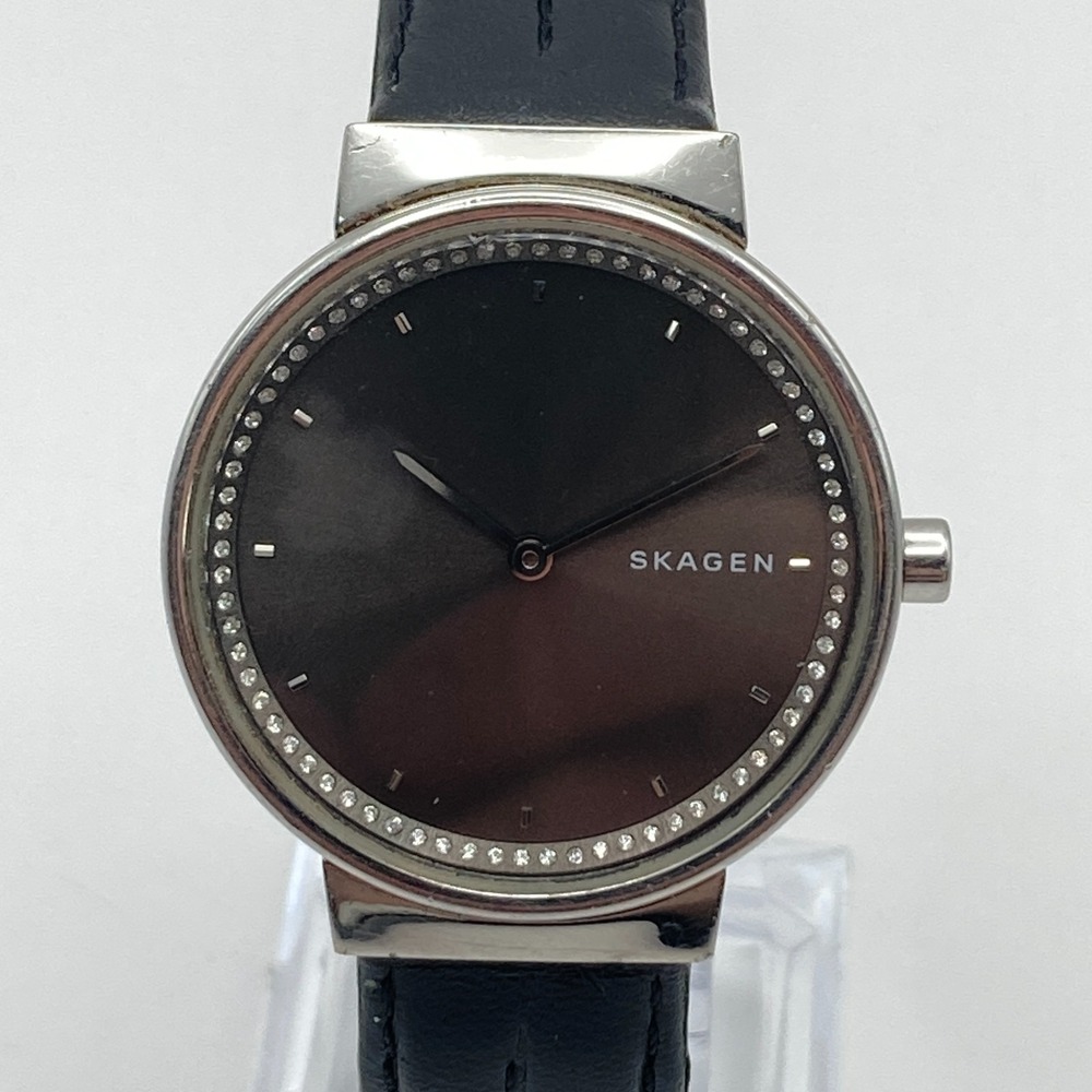 Skagen Annelie Womens Watch 34mm Silver Tone Crystals SKW2752 New Battery 8.5"